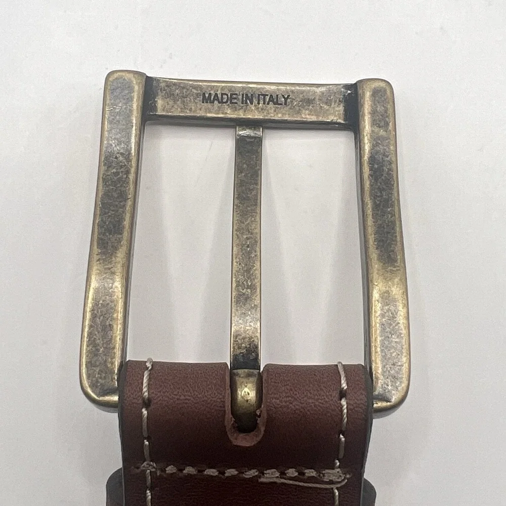 Johnston & Murphy Deaton Leather Belt 44 Dark Brown Contrast Stitching USA Made